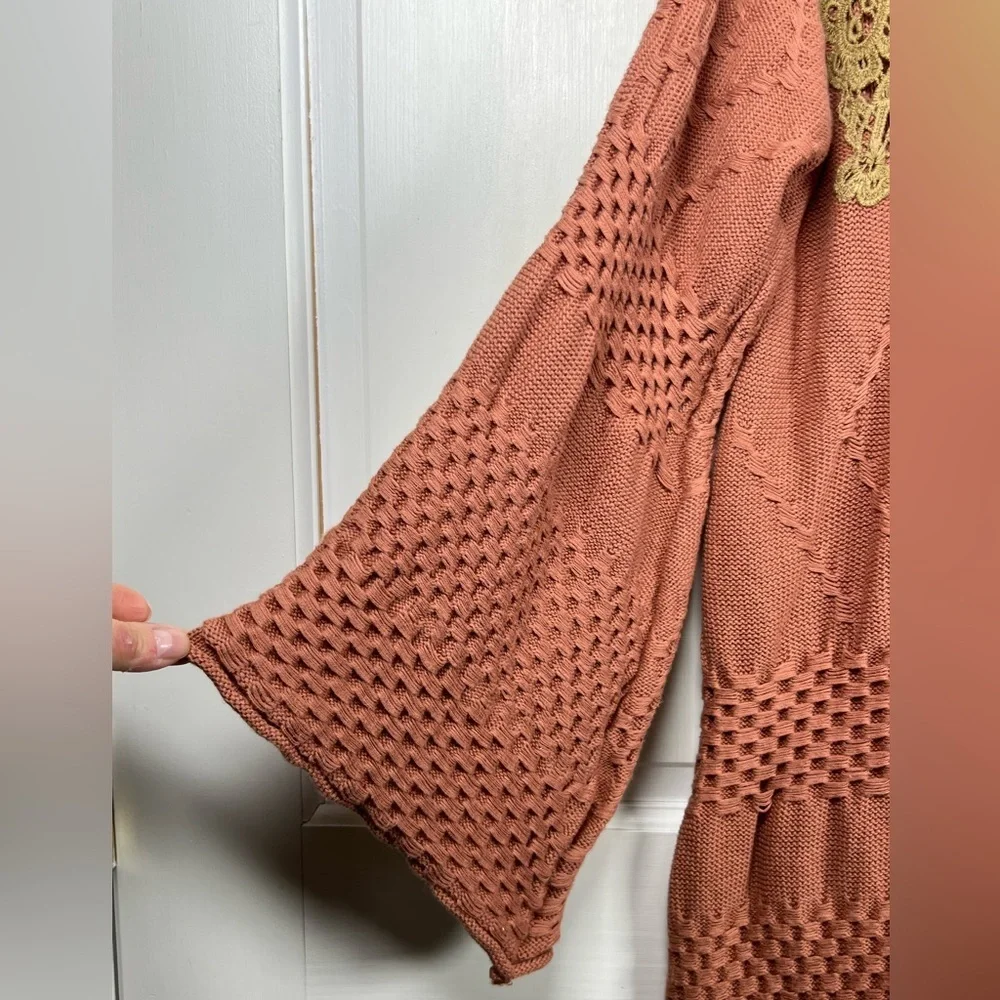 Anthropologies Easel Boho Textured knit Crochet Sweater Tunic Bell sleeves M/L